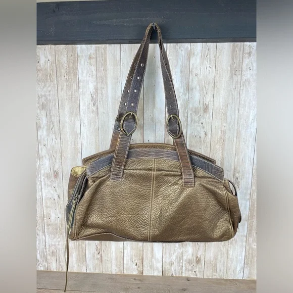 Claudia Firenze Handbag Pewter Metallic Leather Fur Chain Made in Italy - Picture 2 of 16